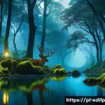 연합학습에서의 통신 효율성 향상 방법 - A serene and mystical ancient forest at twilight. Tall, gnarled trees with bioluminescent leaves glo...