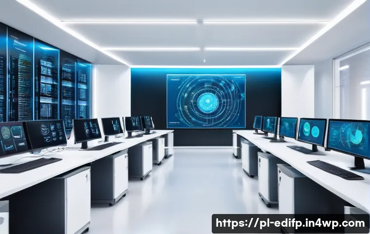 연합학습의 기초부터 고급까지 배우기 - A futuristic medical research lab in Poland where diverse healthcare professionals collaborate on AI...