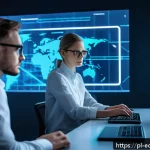 Home 20 연합학습을 위한 데이터 방어 기법 - A futuristic data science laboratory scene showcasing advanced federated machine learning security t...