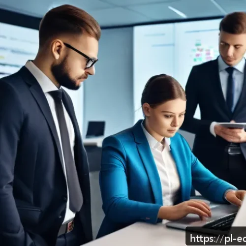 Home 31 연합학습의 실용적인 적용 사례 분석 - A modern financial technology office scene in Poland, showing diverse Polish bank employees collabor...