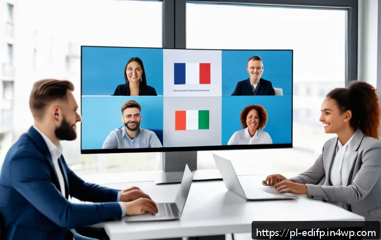 연합학습을 위한 효과적인 협업 전략 - A diverse, international team of professionals engaged in a virtual meeting on a video conference pl...