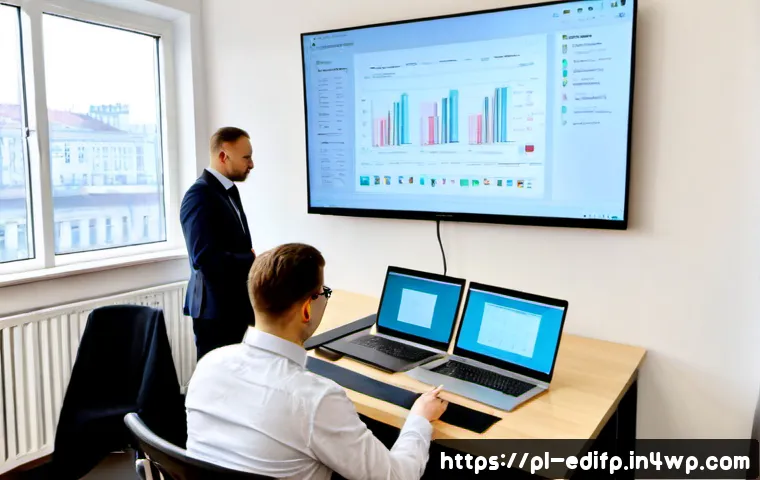 Home 17 연합학습에서의 알고리즘 성능 개선 전략 - Photorealistic modern Warsaw technology office, diverse Polish data science team collaboratively imp...