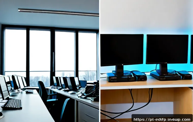 연합학습의 전통적인 모델과의 비교 - Photorealistic modern office in Warsaw, clear side-by-side comparison composition: on the left, a ce...